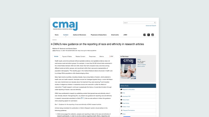 CMAJ’s new guidance on the reporting of race and ethnicity in research articles