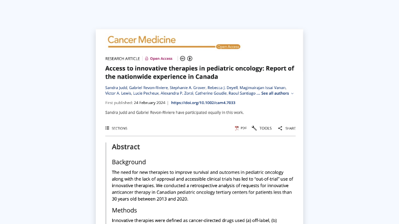 Access to innovative therapies in pediatric oncology: Report of the nationwide experience in Canada